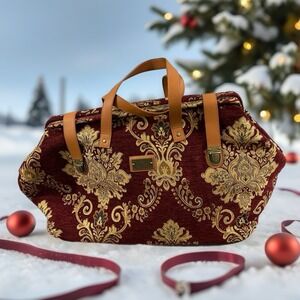 JM New York Tapestry Chenille Carpet bag Style Weekend Bag Large Travel Luggage